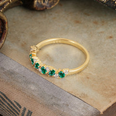 Pear Cut Classic Emerald Half Eternity Wedding Band Anniversary Ring
