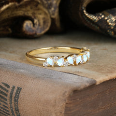 Pear Cut Classic Moonstone Half Eternity Wedding Band Anniversary Ring