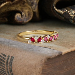 Pear Cut Classic Ruby Half Eternity Wedding Band Anniversary Ring