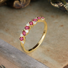 Pear Cut Classic Ruby Half Eternity Wedding Band Anniversary Ring