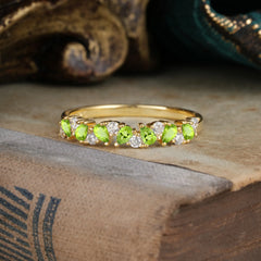 Pear Cut Classic Peridot Half Eternity Wedding Band Anniversary Ring
