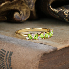 Pear Cut Classic Peridot Half Eternity Wedding Band Anniversary Ring