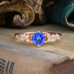 0.8 Carat 6 Prong Round Cut Sapphire Classic Engagement Wedding Ring