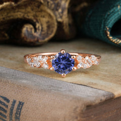 0.8 Carat 6 Prong Round Cut Tanzanite Classic Engagement Wedding Ring