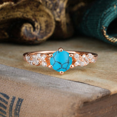 0.8 Carat 6 Prong Round Cut Turquoise Classic Engagement Wedding Ring