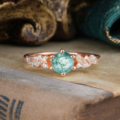 0.8 Carat Round Cut Moss Agate Classic Engagement Wedding Ring