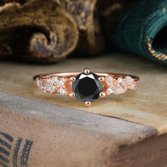 0.8 Carat Round Cut Black Onyx Classic Engagement Wedding Ring