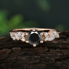 0.8 Carat Round Cut Black Onyx Classic Engagement Wedding Ring