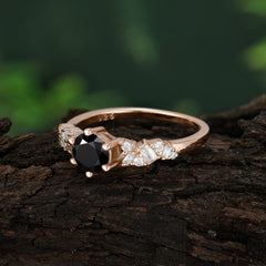 0.8 Carat Round Cut Black Onyx Classic Engagement Wedding Ring