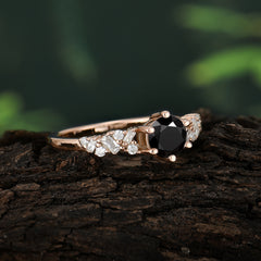 0.8 Carat Round Cut Black Onyx Classic Engagement Wedding Ring