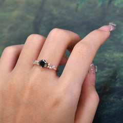 0.8 Carat Round Cut Black Onyx Classic Engagement Wedding Ring