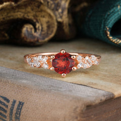 0.8 Carat 6 Prong Round Cut Garnet Classic Engagement Wedding Ring