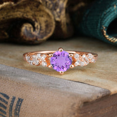 0.8 Carat 6 Prong Round Cut Amethyst Classic Engagement Wedding Ring