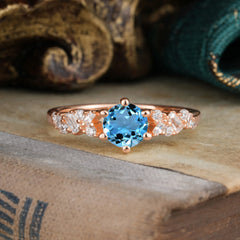 0.8 Carat 6 Prong Round Cut Aquamarine Classic Engagement Wedding Ring