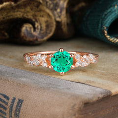 0.8 Carat 6 Prong Round Cut Emerald Classic Engagement Wedding Ring