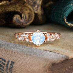 0.8 Carat 6 Prong Round Cut Moonstone Classic Engagement Wedding Ring