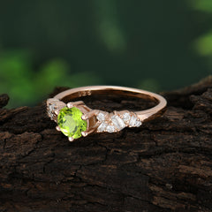 0.8 Carat Round Cut Peridot Classic Engagement Wedding Ring