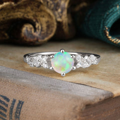 0.8 Carat Round Cut Opal Classic Engagement Wedding Ring