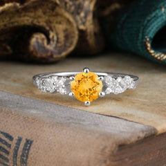 0.8 Carat 6 Prong Round Cut Citrine Classic Engagement Wedding Ring