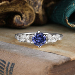 0.8 Carat 6 Prong Round Cut Tanzanite Classic Engagement Wedding Ring
