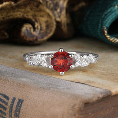 0.8 Carat 6 Prong Round Cut Garnet Classic Engagement Wedding Ring