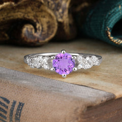 0.8 Carat 6 Prong Round Cut Amethyst Classic Engagement Wedding Ring