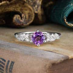 0.8 Carat 6 Prong Round Cut Amethyst Classic Engagement Wedding Ring