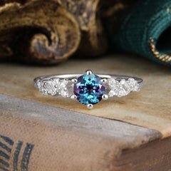 0.8 Carat 6 Prong Round Cut Alexandrite Classic Engagement Wedding Ring