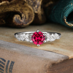 0.8 Carat 6 Prong Round Cut Ruby Classic Engagement Wedding Ring