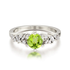0.8 Carat Round Cut Peridot Classic Engagement Wedding Ring