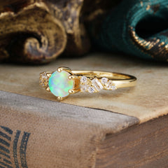 0.8 Carat Round Cut Opal Classic Engagement Wedding Ring