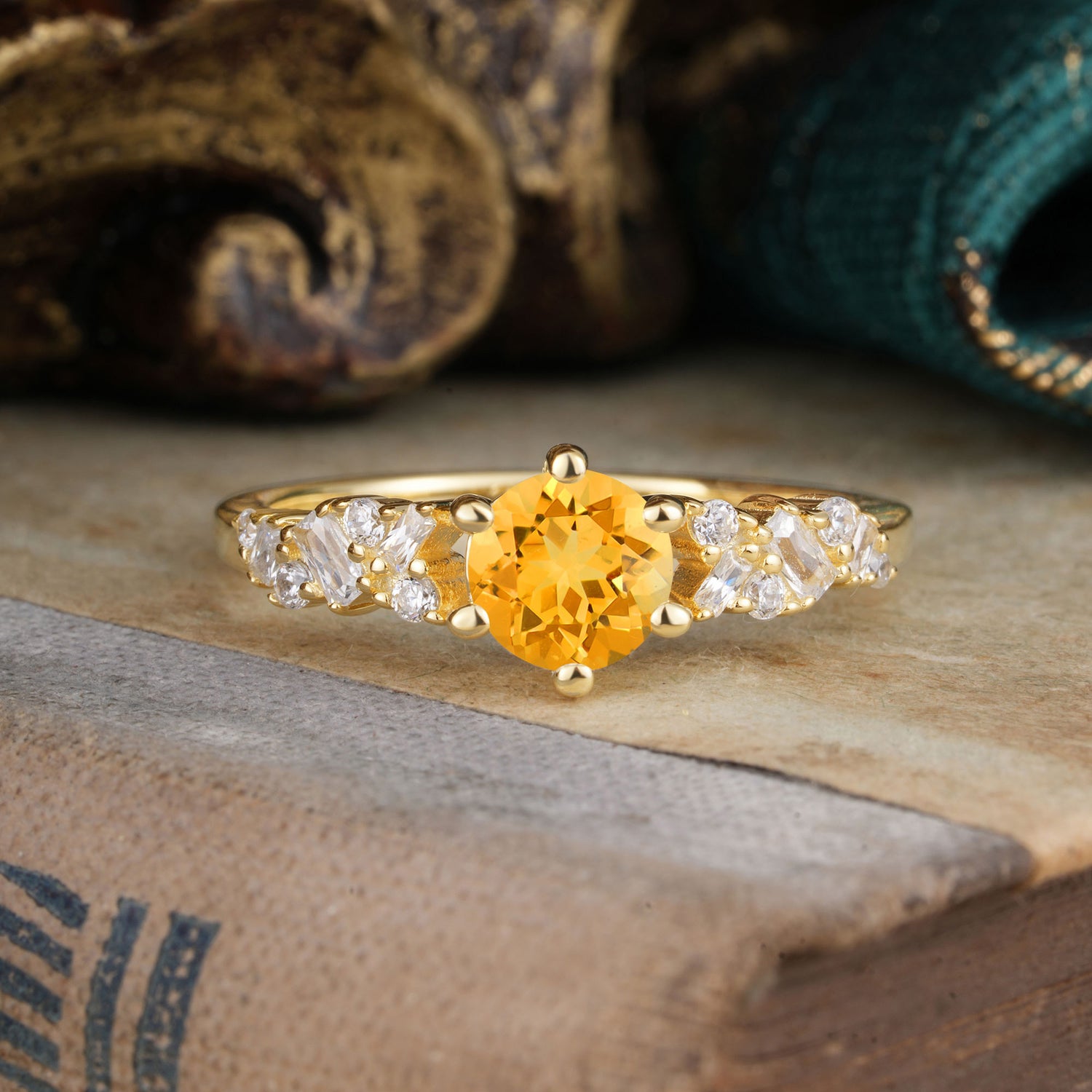 0.8 Carat 6 Prong Round Cut Citrine Classic Engagement Ring