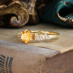 0.8 Carat 6 Prong Round Cut Citrine Classic Engagement Wedding Ring