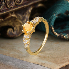 0.8 Carat 6 Prong Round Cut Citrine Classic Engagement Wedding Ring