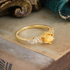0.8 Carat 6 Prong Round Cut Citrine Classic Engagement Wedding Ring