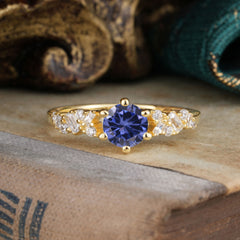 0.8 Carat 6 Prong Round Cut Tanzanite Classic Engagement Wedding Ring