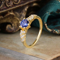 0.8 Carat 6 Prong Round Cut Tanzanite Classic Engagement Wedding Ring