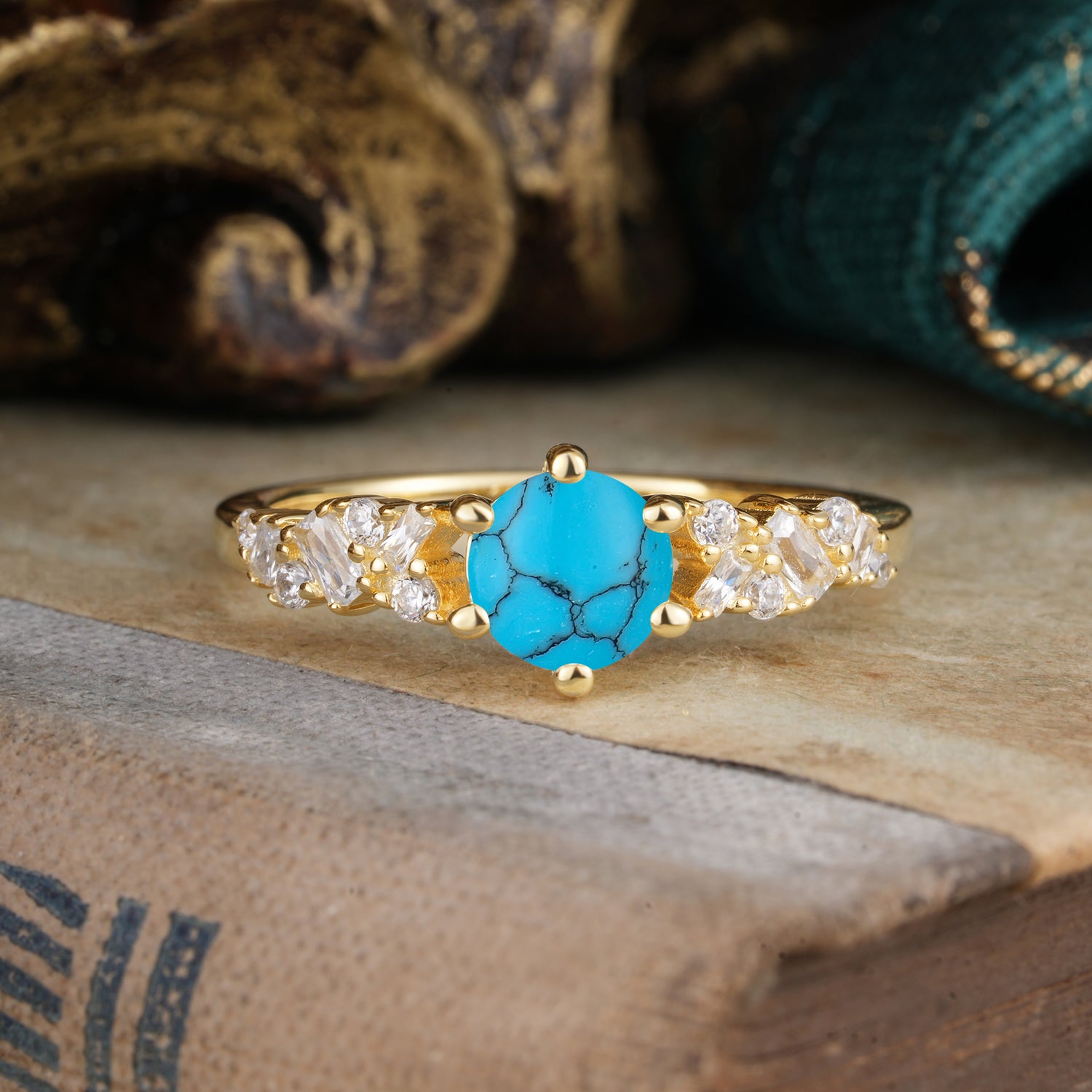 0.8 Carat 6 Prong Round Cut Turquoise Classic Engagement Ring