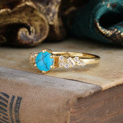 0.8 Carat 6 Prong Round Cut Turquoise Classic Engagement Wedding Ring