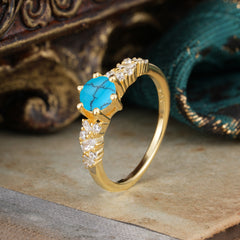 0.8 Carat 6 Prong Round Cut Turquoise Classic Engagement Wedding Ring