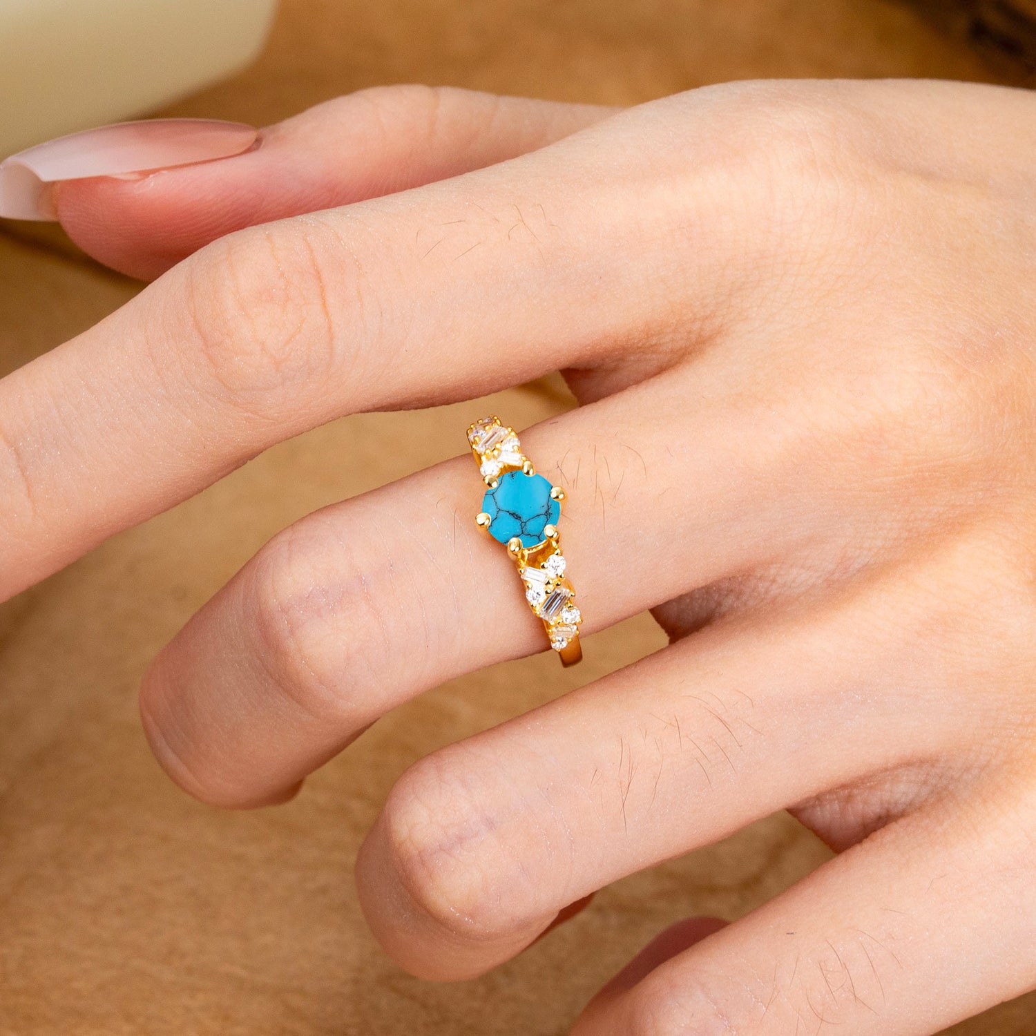 0.8 Carat 6 Prong Round Cut Turquoise Classic Engagement Ring