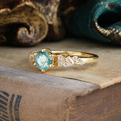 0.8 Carat Round Cut Moss Agate Classic Engagement Wedding Ring