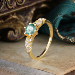 0.8 Carat Round Cut Moss Agate Classic Engagement Wedding Ring