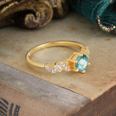 0.8 Carat Round Cut Moss Agate Classic Engagement Wedding Ring