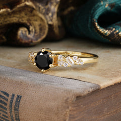 0.8 Carat Round Cut Black Onyx Classic Engagement Wedding Ring