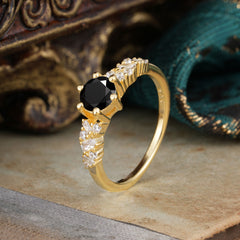 0.8 Carat Round Cut Black Onyx Classic Engagement Wedding Ring