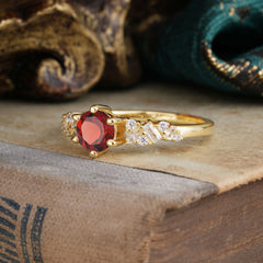 0.8 Carat 6 Prong Round Cut Garnet Classic Engagement Wedding Ring