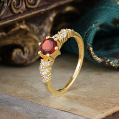 0.8 Carat 6 Prong Round Cut Garnet Classic Engagement Wedding Ring