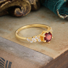 0.8 Carat 6 Prong Round Cut Garnet Classic Engagement Wedding Ring