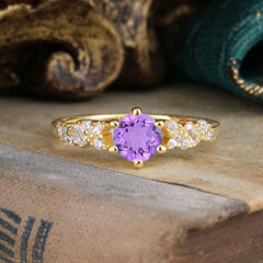0.8 Carat 6 Prong Round Cut Amethyst Classic Engagement Wedding Ring